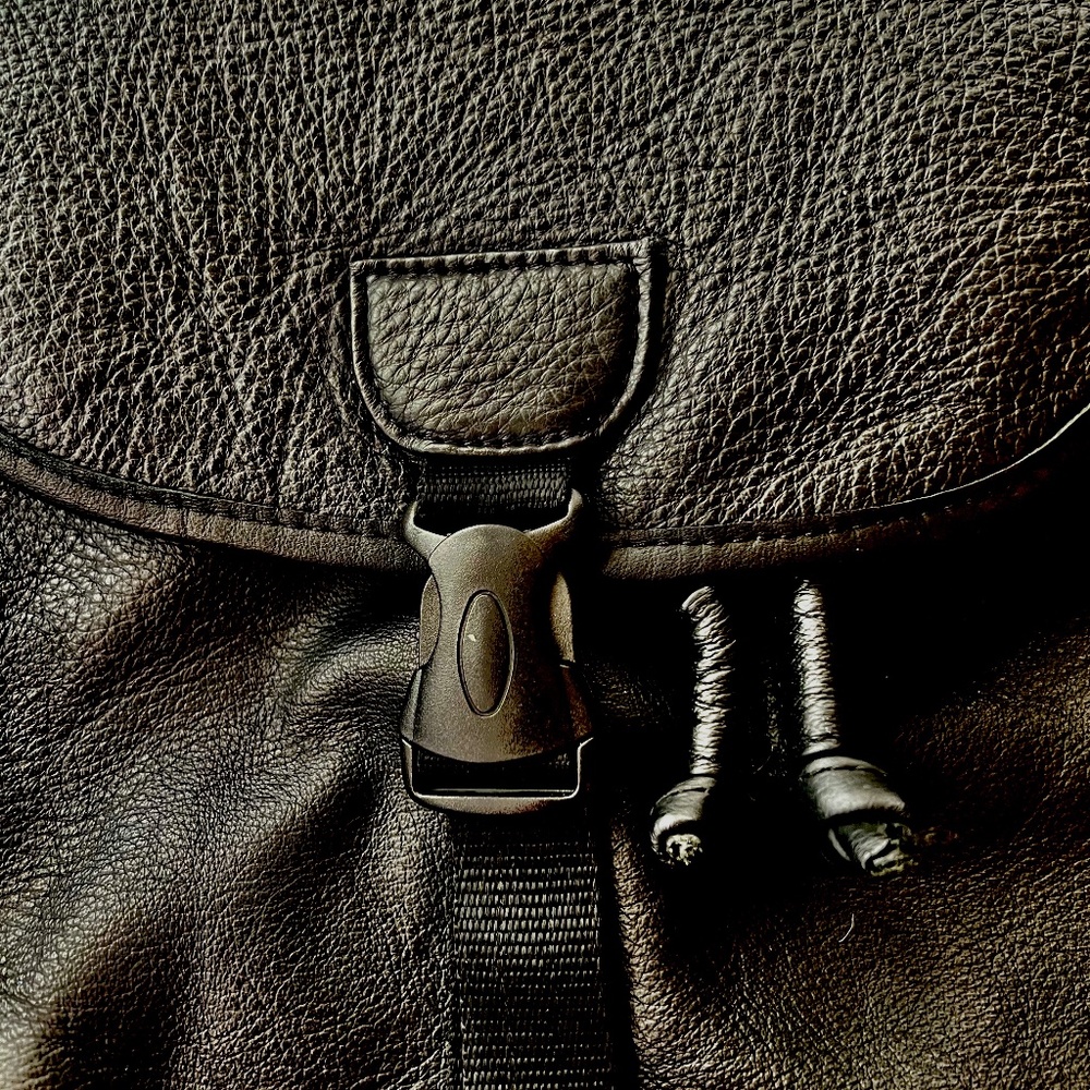 Leather Extra Large Backpack Never Used Black Peb… - image 2